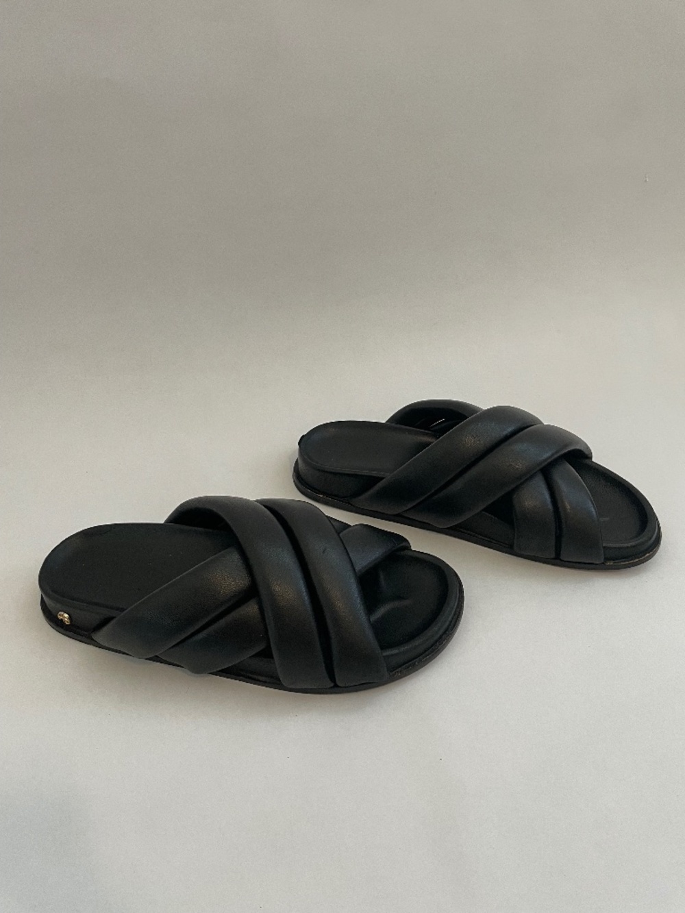 Anine Bing Black Leather Crisscross Slide Sandals